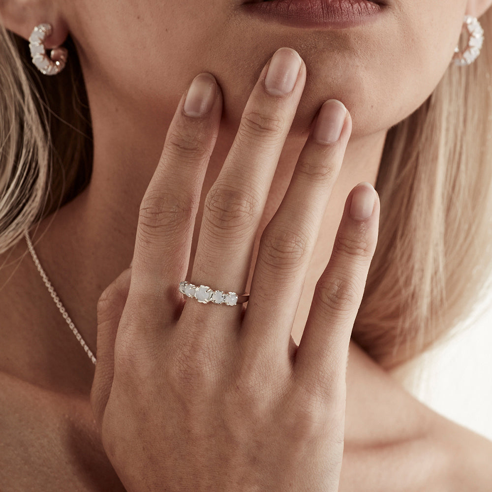 Stolen Silver Halo Cluster Ring - Blue Lace Agate