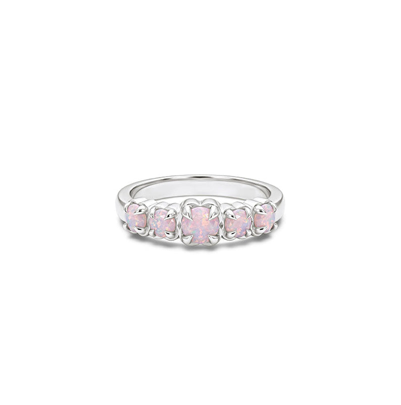 Stolen Silver Halo Cluster Ring  - Pink Bello Opal