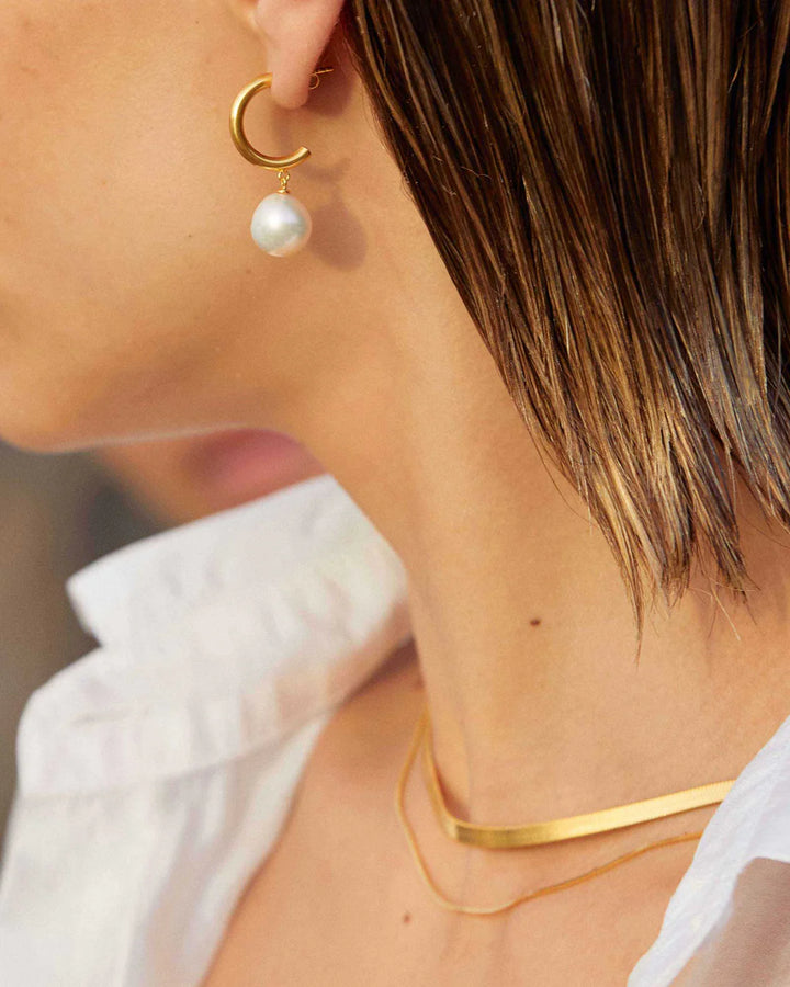 Kirstin Ash Pearl Drop Hoops 18ct Gold Plated
