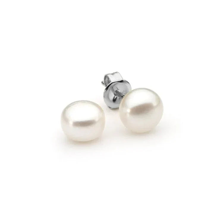 IKECHO White Button Studs - 11mm Freshwater Pearl with Sterling Silver