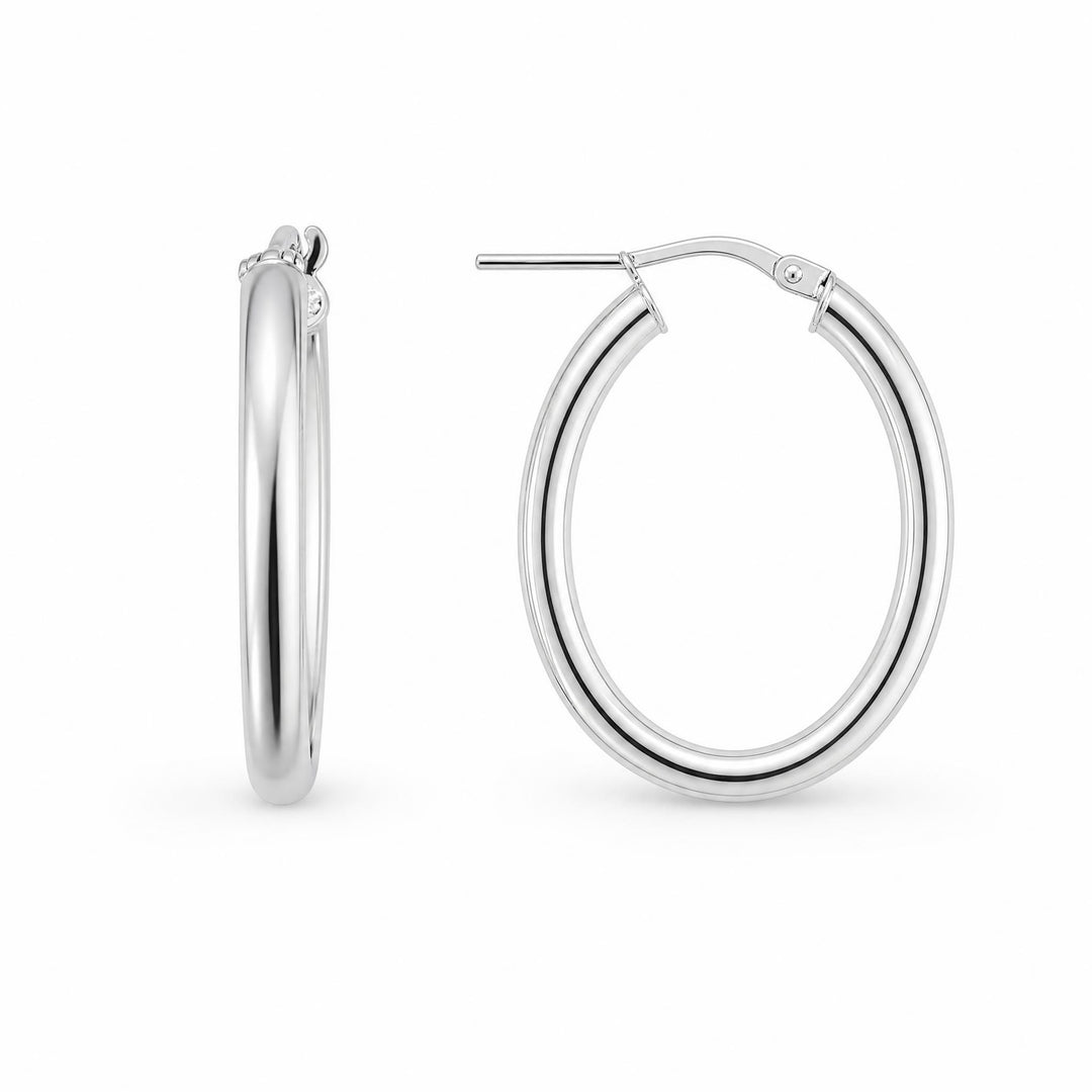 LT Sterling Silver Oval Tube Hoop Earrings