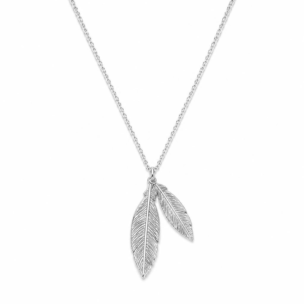 LT Sterling Silver Shimmering Double Feather Necklace