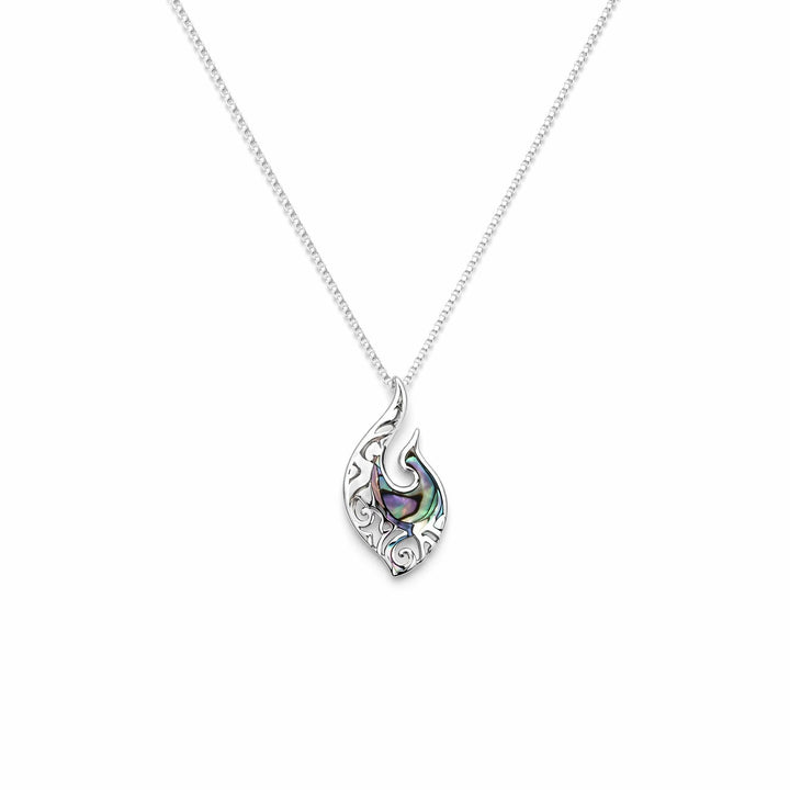 LT Sterling Silver Paua Hei Matau/ Fish Hook Necklace