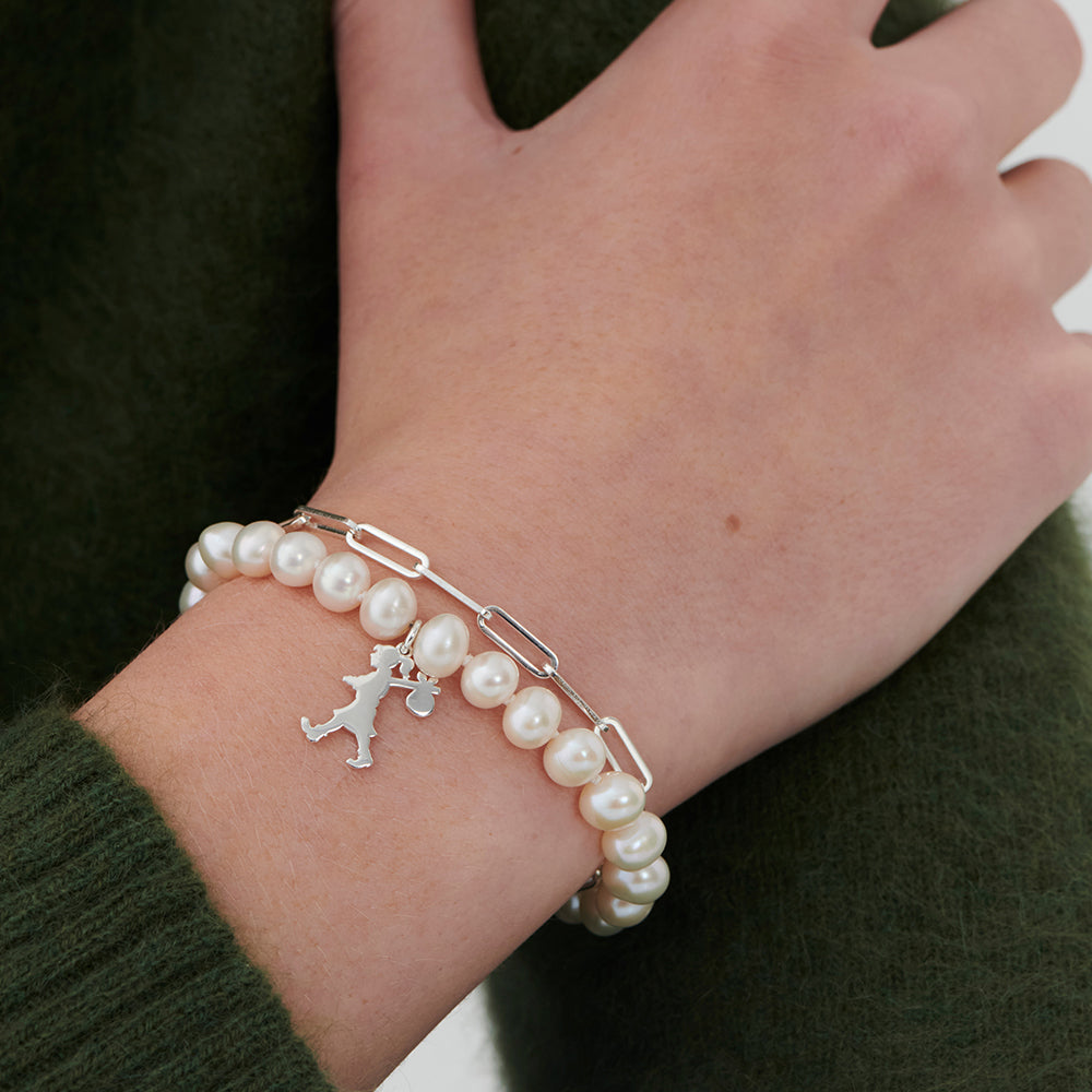 Karen Walker Silver Girl With Pearl & Chain Bracelet