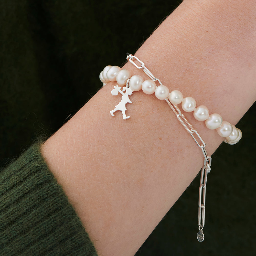 Karen Walker Silver Girl With Pearl & Chain Bracelet