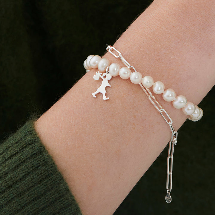 Karen Walker Silver Girl With Pearl & Chain Bracelet