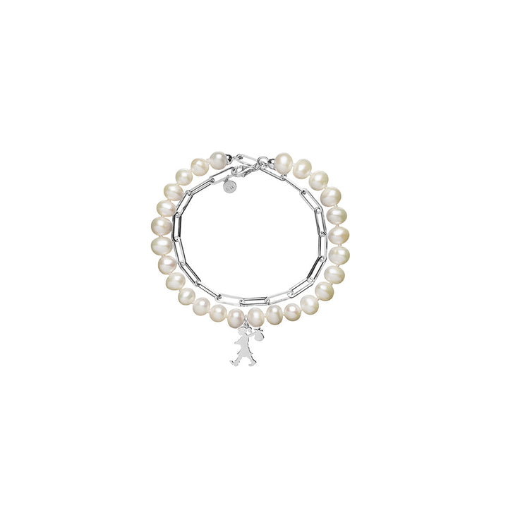 Karen Walker Silver Girl With Pearl & Chain Bracelet