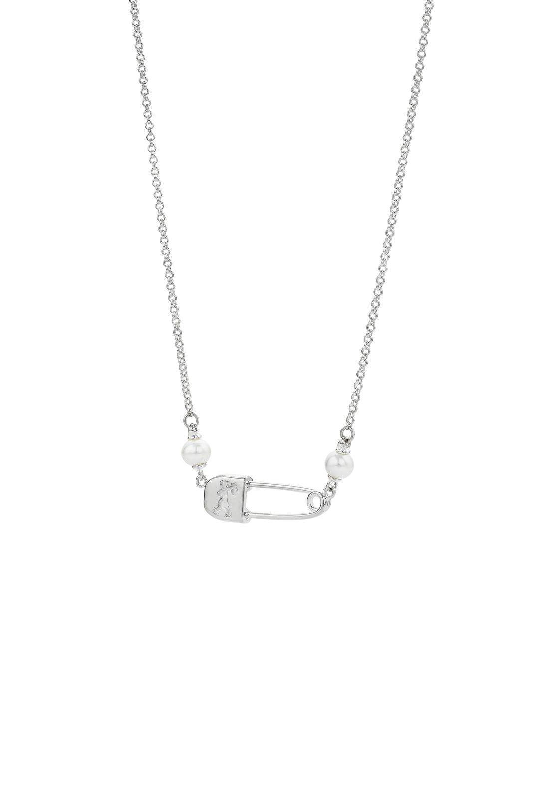 Karen Walker Silver Mini Runaway Safety Pin Necklace with Freshwater Pearls