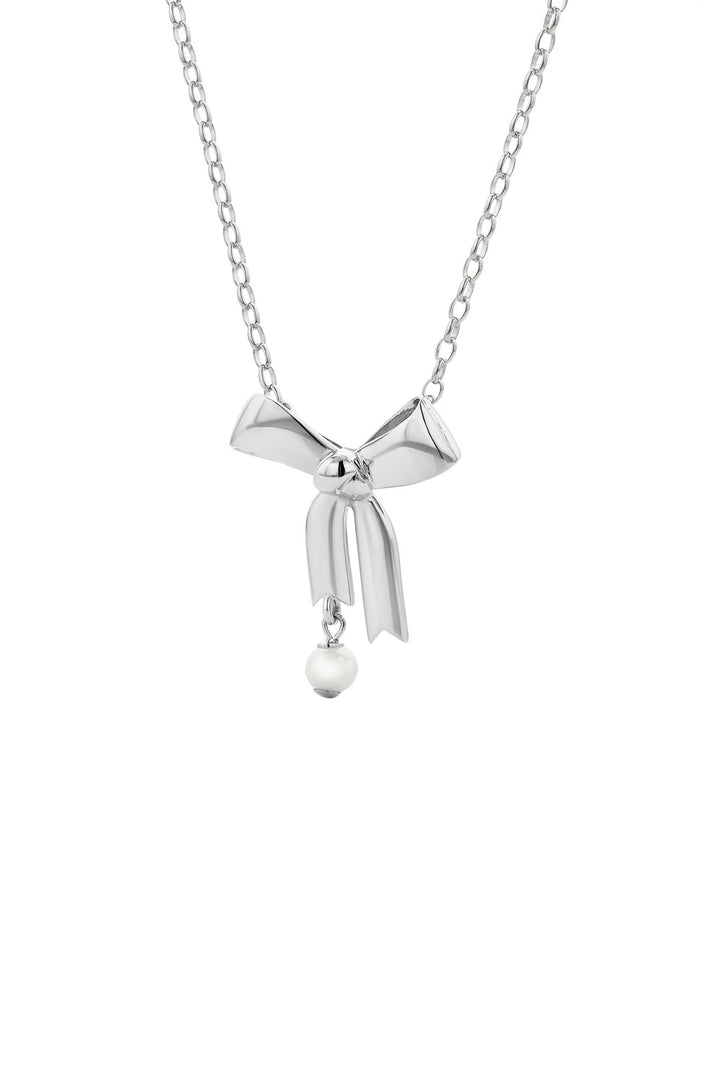 Karen Walker Silver Bow Necklace with 5.5mm Freshwater Pearl 45cm
