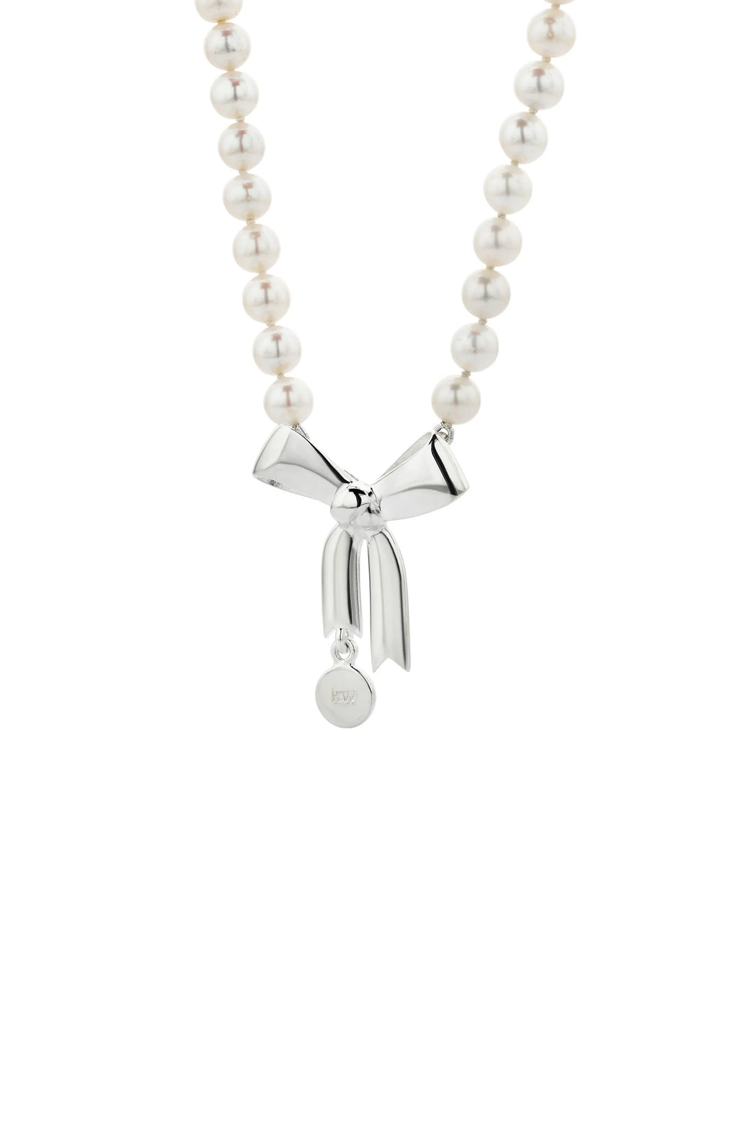 Karen Walker Silver Bow & Pearls Necklace with Freshwater Pearls 40cm