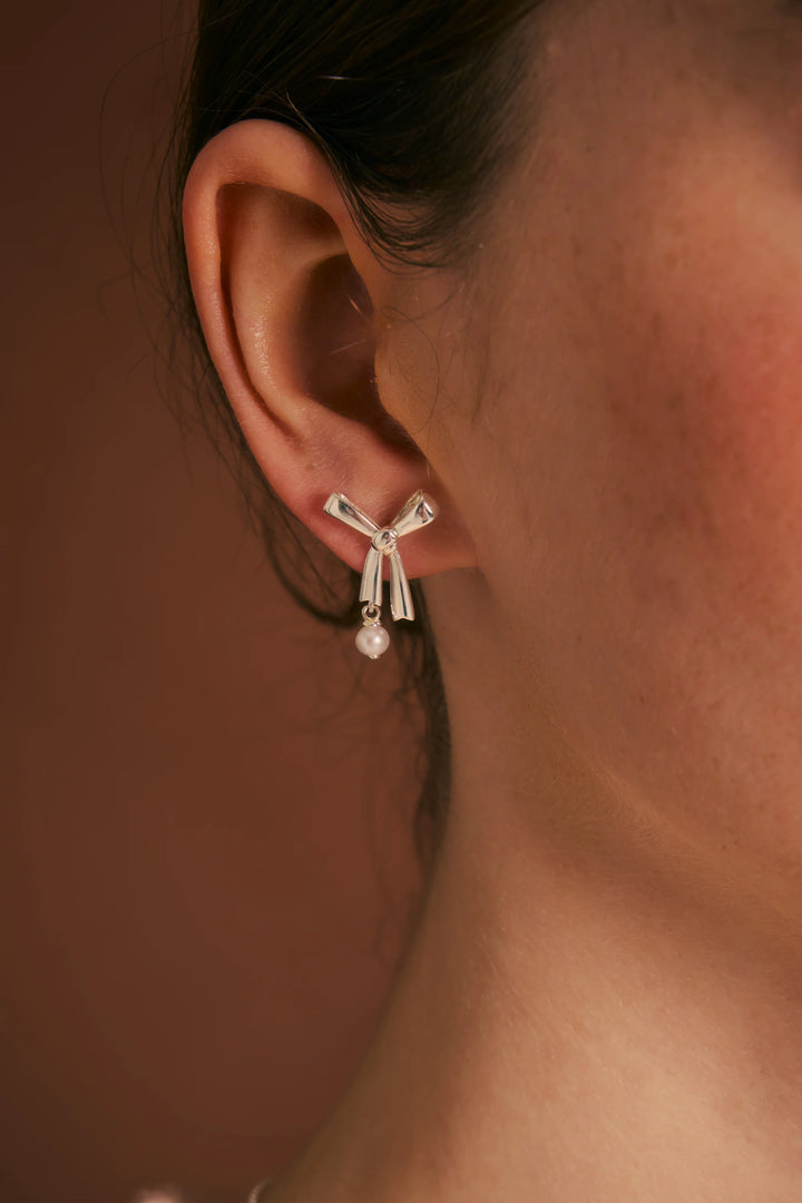 Karen Walker Silver Pearl Bow Studs