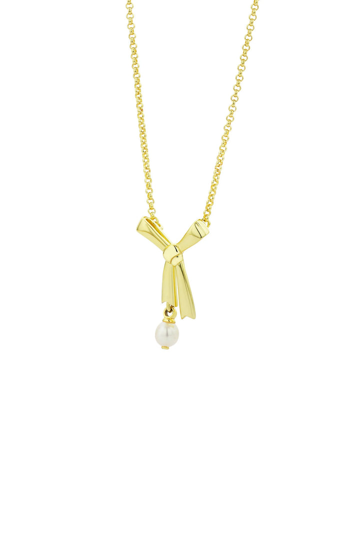 Karen Walker Gold Plated Pearl Bow Necklace 45cm