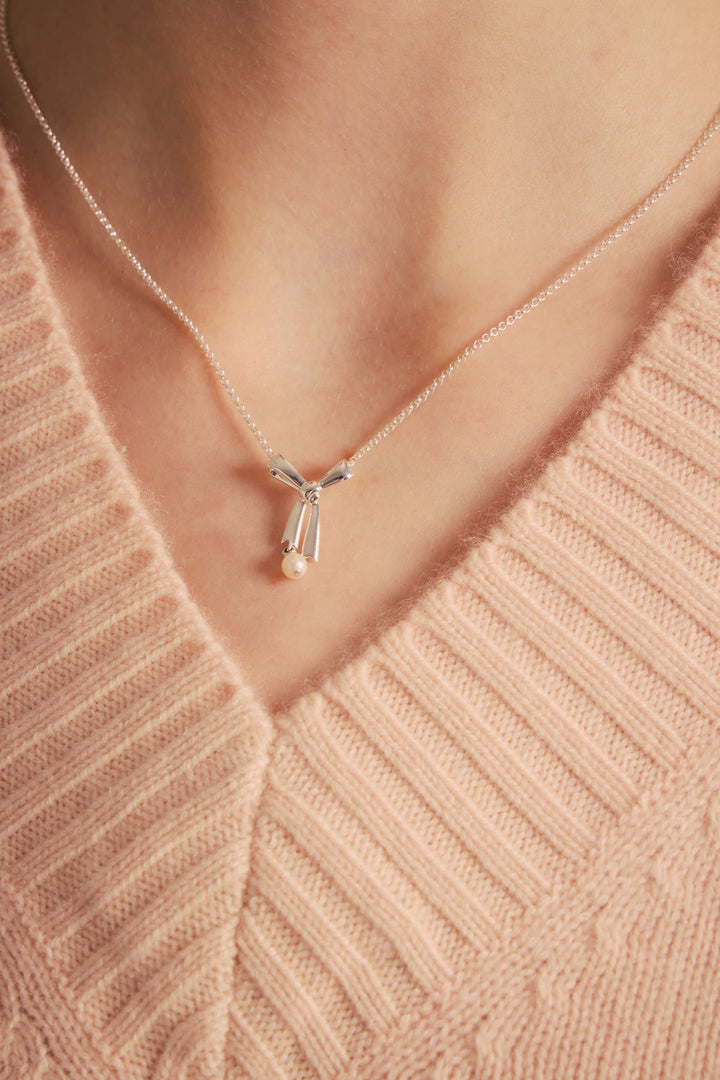 Karen Walker Gold Plated Pearl Bow Necklace 45cm
