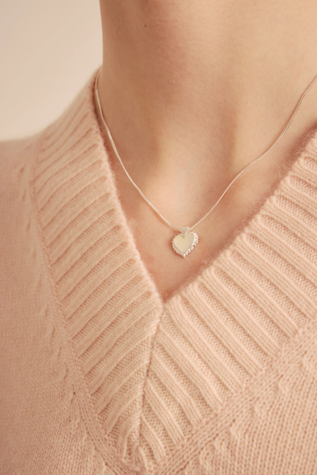 Karen Walker Silver Flaming Mother Of Pearl Heart Necklace 45cm