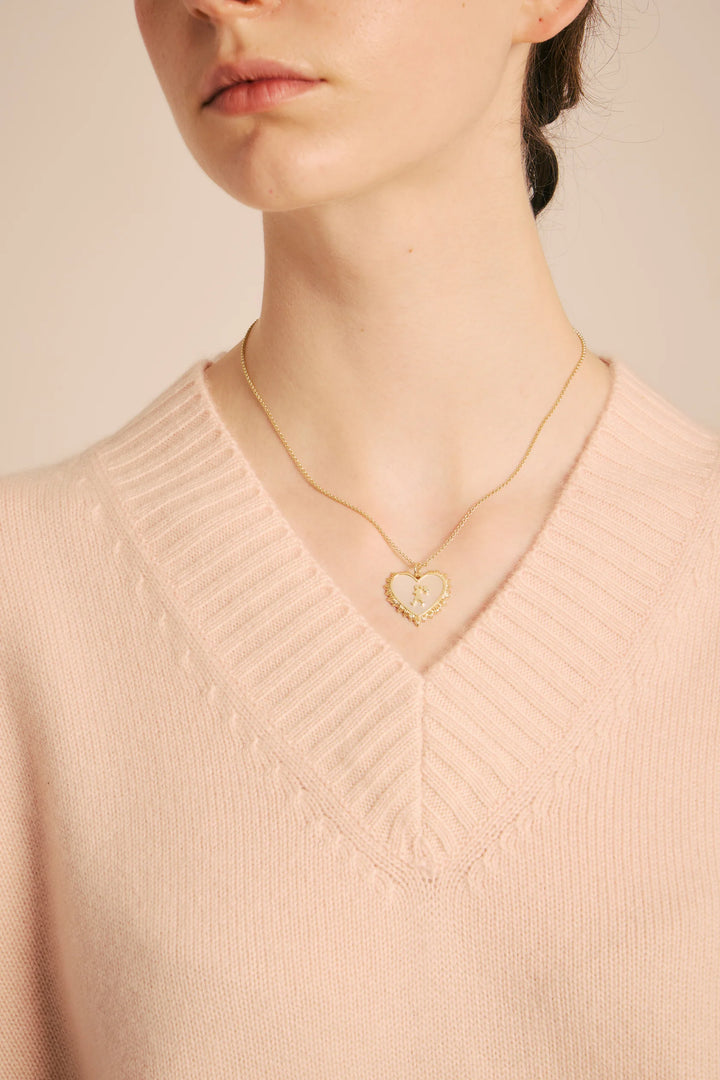Karen Walker Gold Plated Runaway Flaming Mother Of Pearl Heart Necklace 55cm