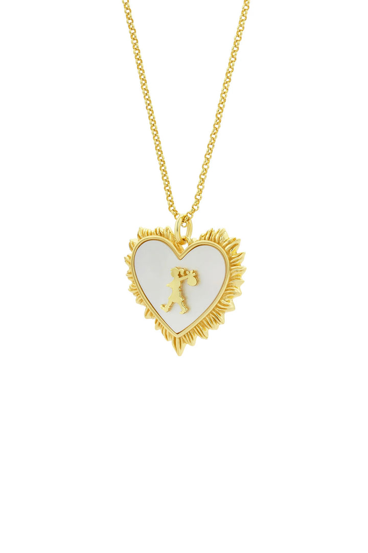 Karen Walker Gold Plated Runaway Flaming Mother Of Pearl Heart Necklace 55cm