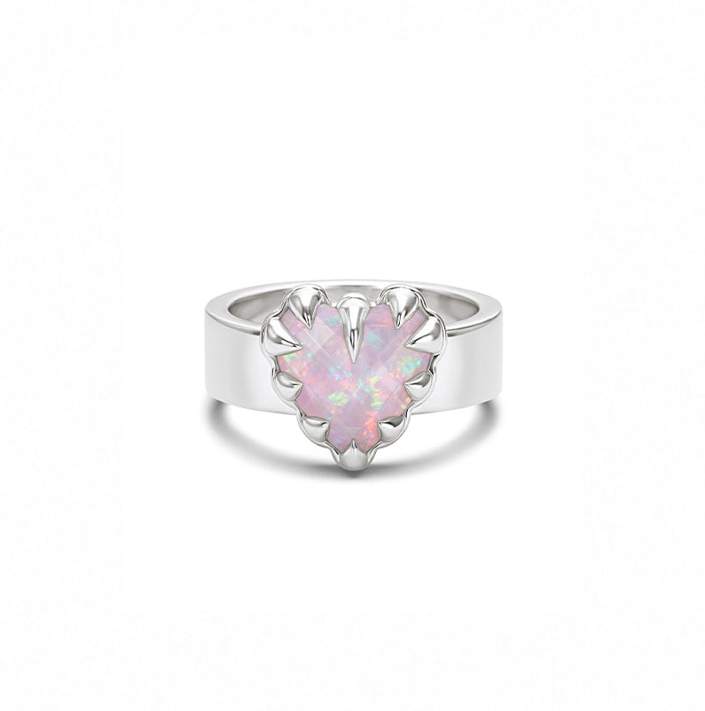 Stolen Silver Love Claw Ring  - Pink Bello Opal