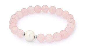 IKECHO Rose Quartz 19cm Elastic Bracelet - 10.5mm Edison Freshwater Pearl