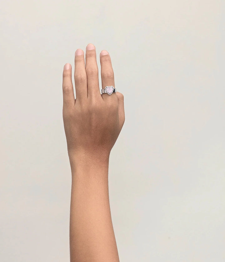Stolen Silver Love Claw Ring  - Rose Quartz