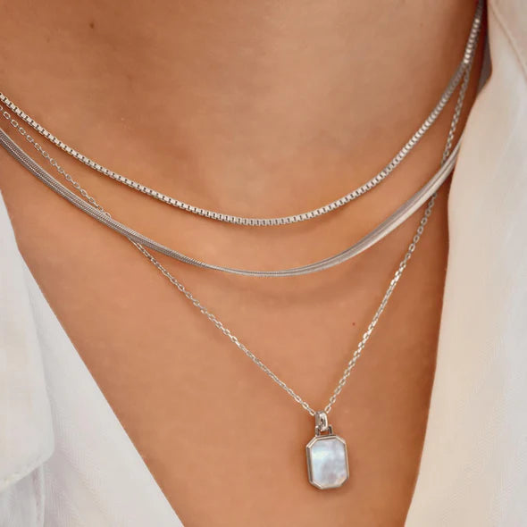 Ania Haie Square Mother of Pearl Silver Tag Necklace