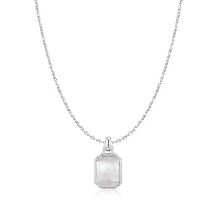 Ania Haie Square Mother of Pearl Silver Tag Necklace