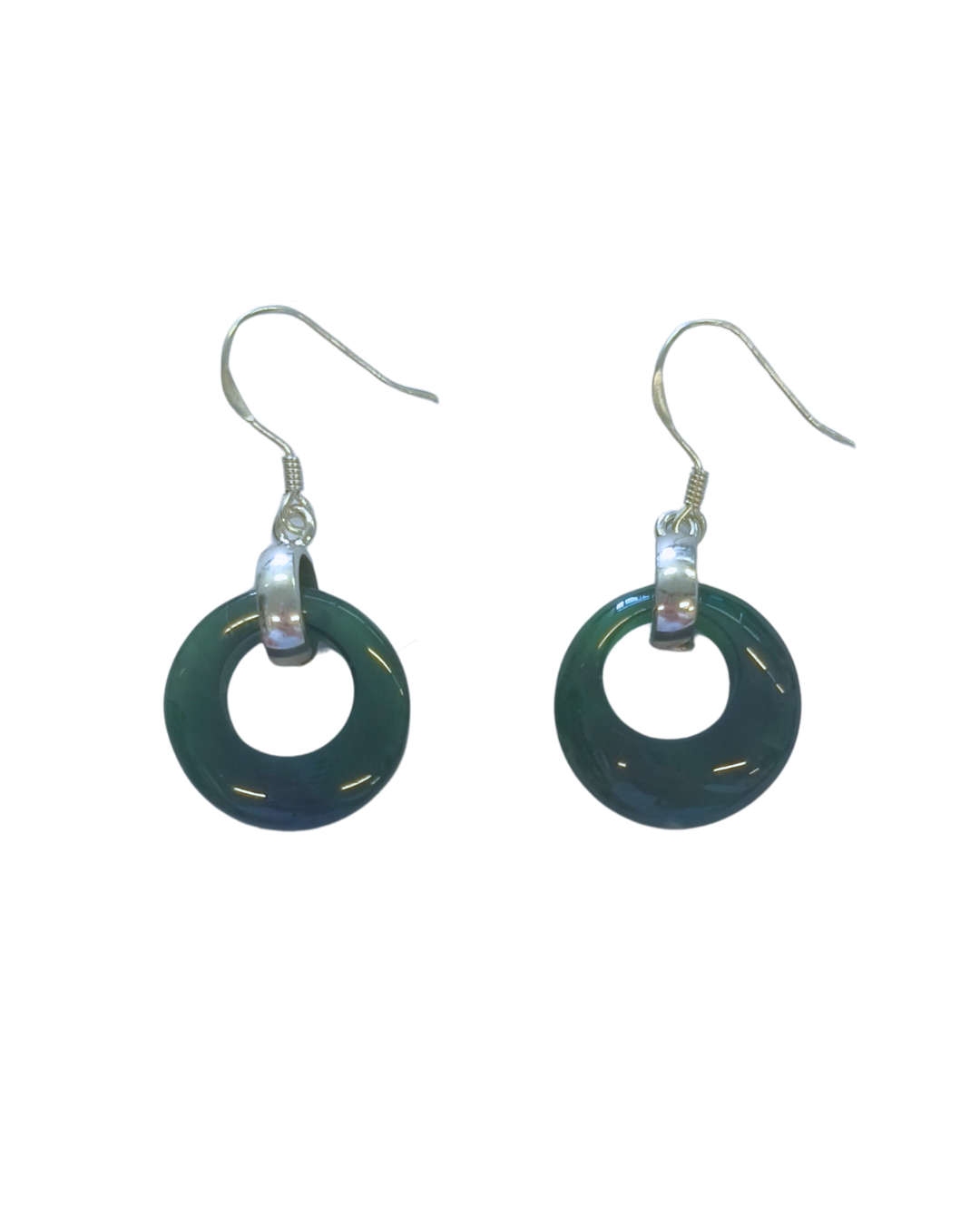 Mana NZ Greenstone Circle Silver Earrings 18mm
