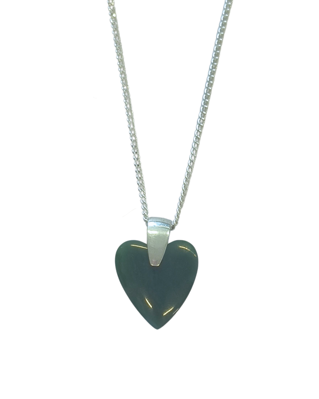 Mana NZ Greenstone Heart Silver Necklace 22mm