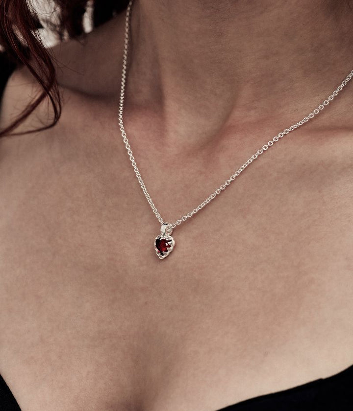 Stolen Silver Mini Love Claw Necklace - Red Garnet