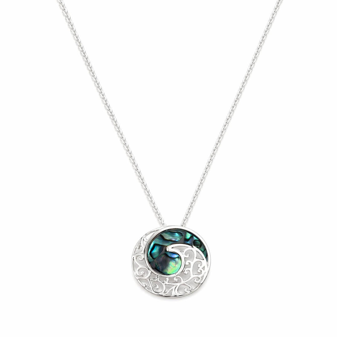 LT Sterling Silver Paua Closed Koru Openwork Necklace