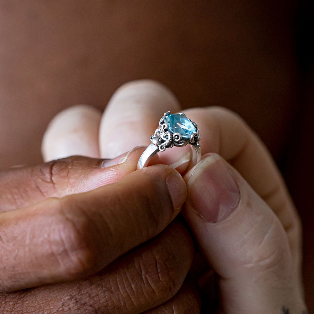 Nick Von K Sterling Silver with Topaz Twin Octopus Ring