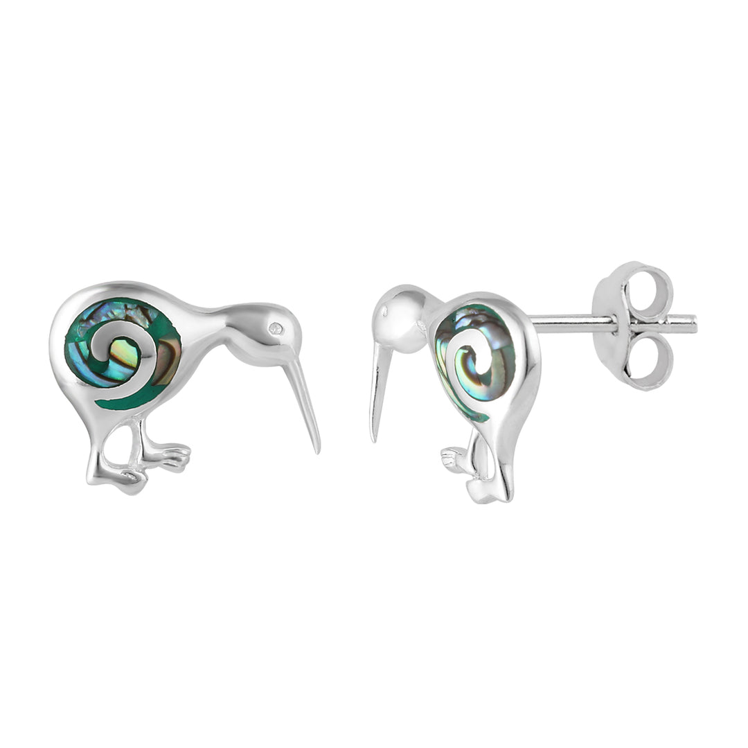 LT Sterling Silver and Paua Kiwi Stud Earrings