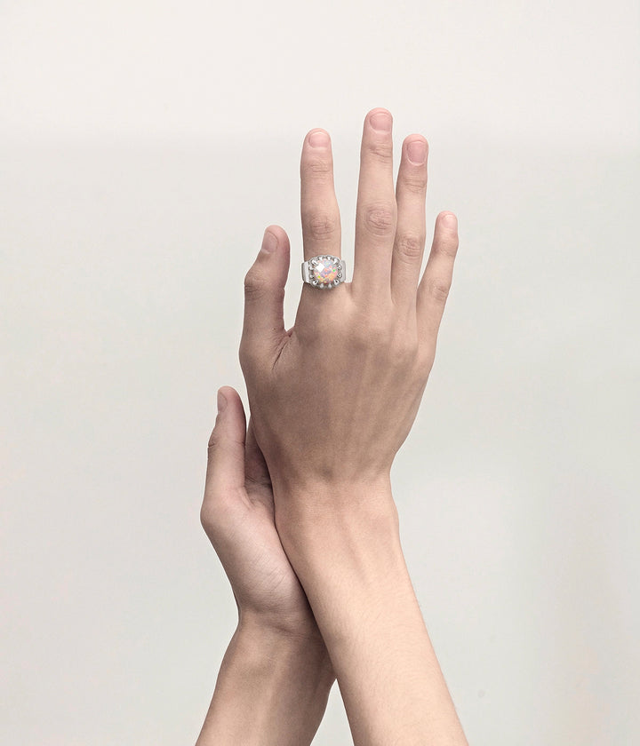 Stolen Silver Claw Ring  - Pink Bello Opal