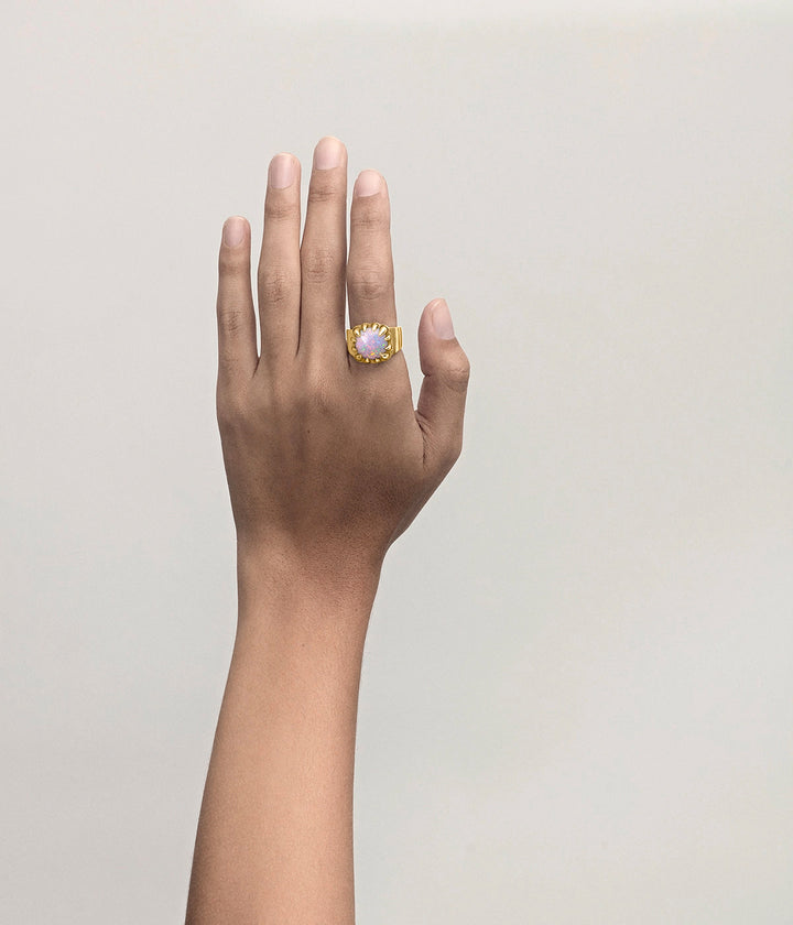 Stolen Gold Plated Claw Ring  - Pink Bello Opal