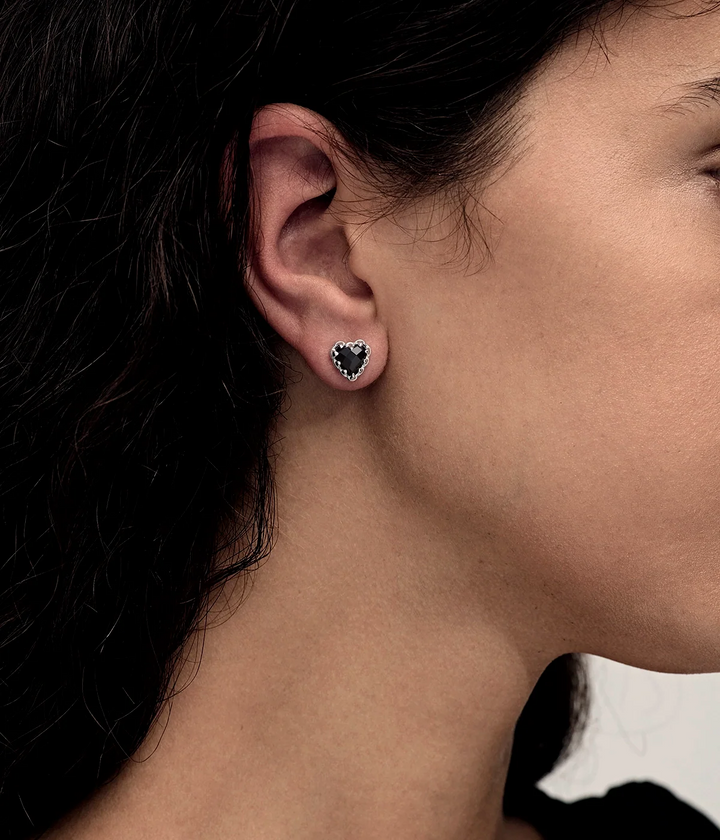Stolen Silver Love Claw Stud Earrings - Onyx