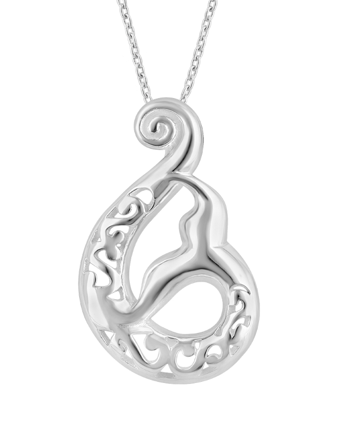 LT Sterling Silver Large Whale Tail Necklace