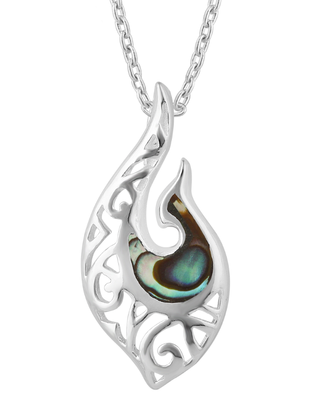 LT Sterling Silver Paua Hei Matau/ Fish Hook Necklace