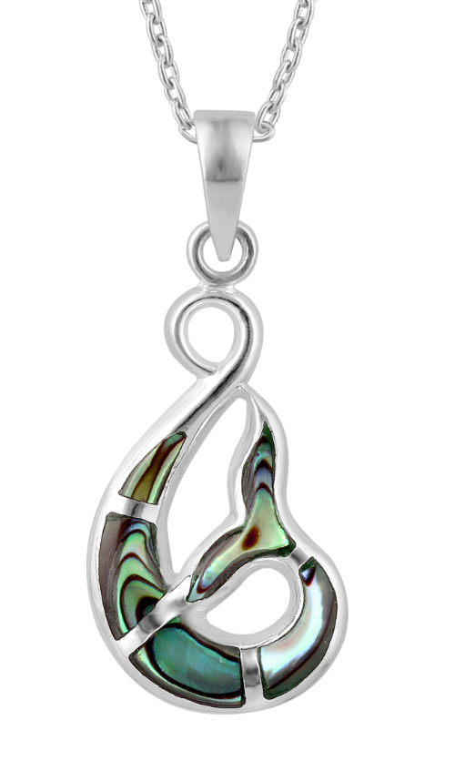 LT Sterling Silver Paua Fish Hook / Whale Tail Necklace
