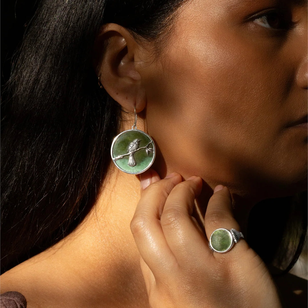 Nick Von K Sterling Silver Native Tui Pounamu Earrings