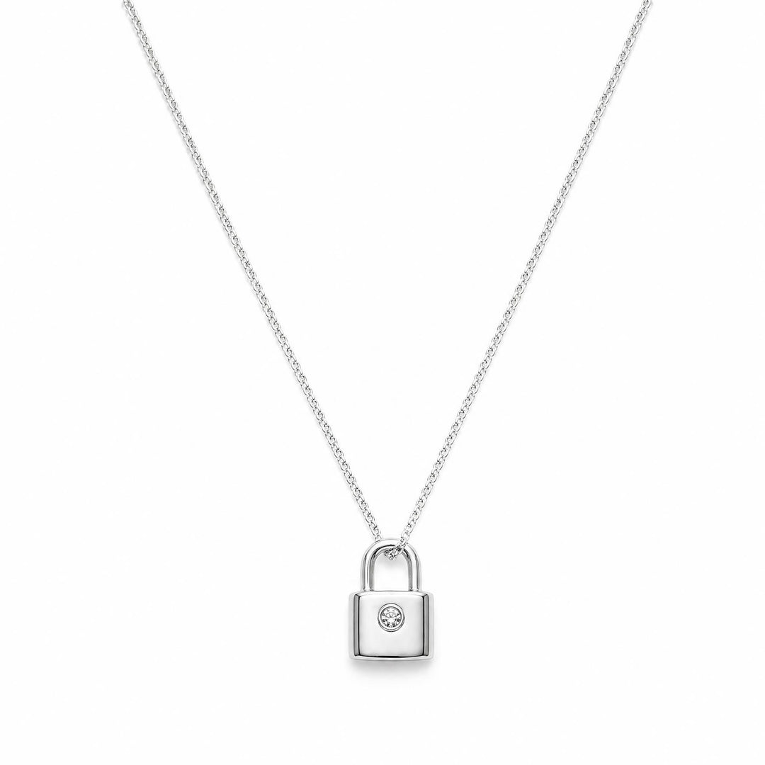 LT Sterling Silver Padlock with CZ Necklace