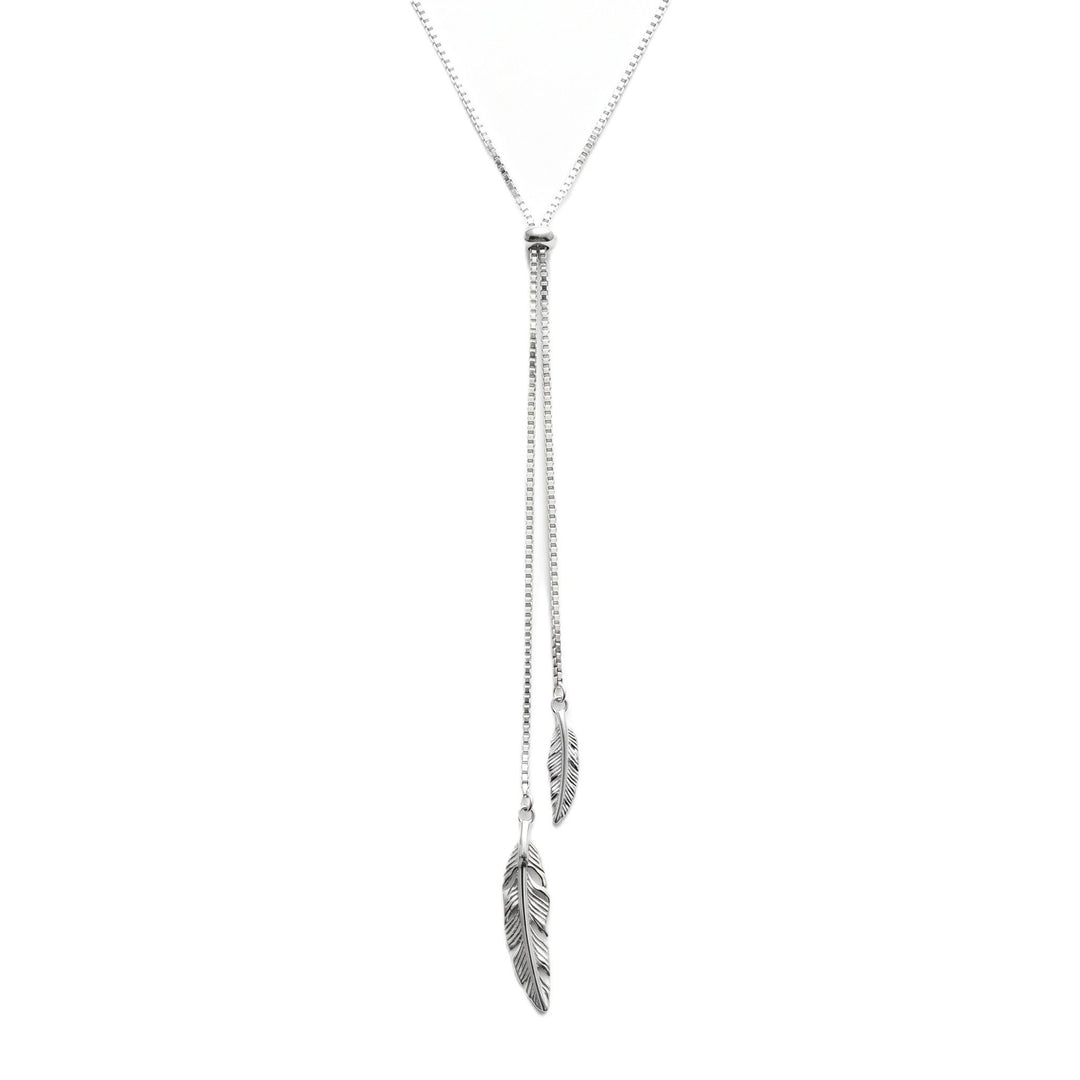 LT Sterling Silver Duo Feathers Lariet Necklace