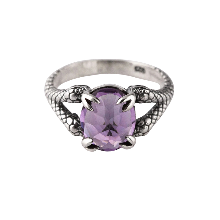 Nick Von K Sterling Silver with Amethyst Double Headed Snake Ring