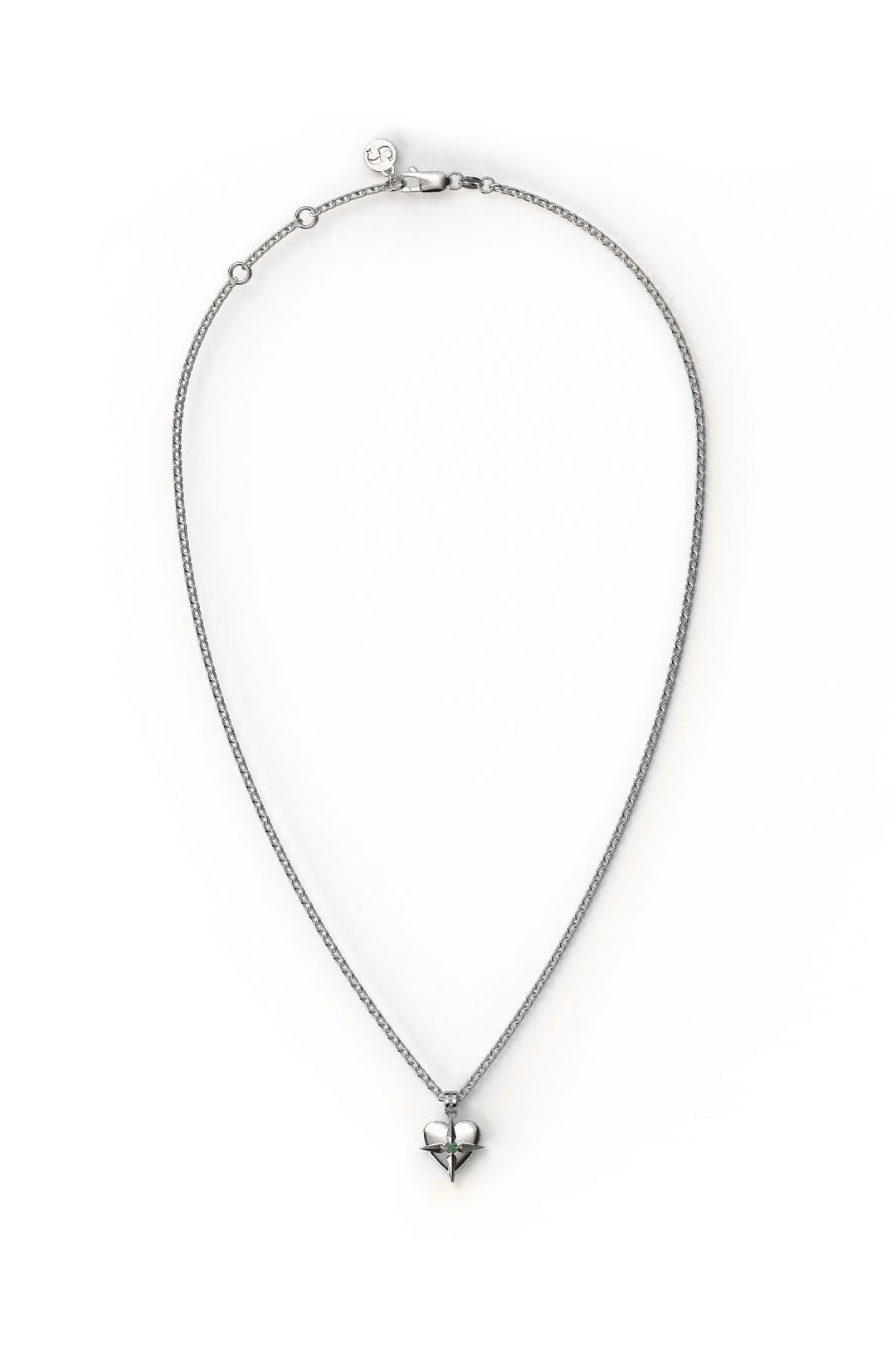 Stolen May Birthstone Heart Silver and Emerald Necklace
