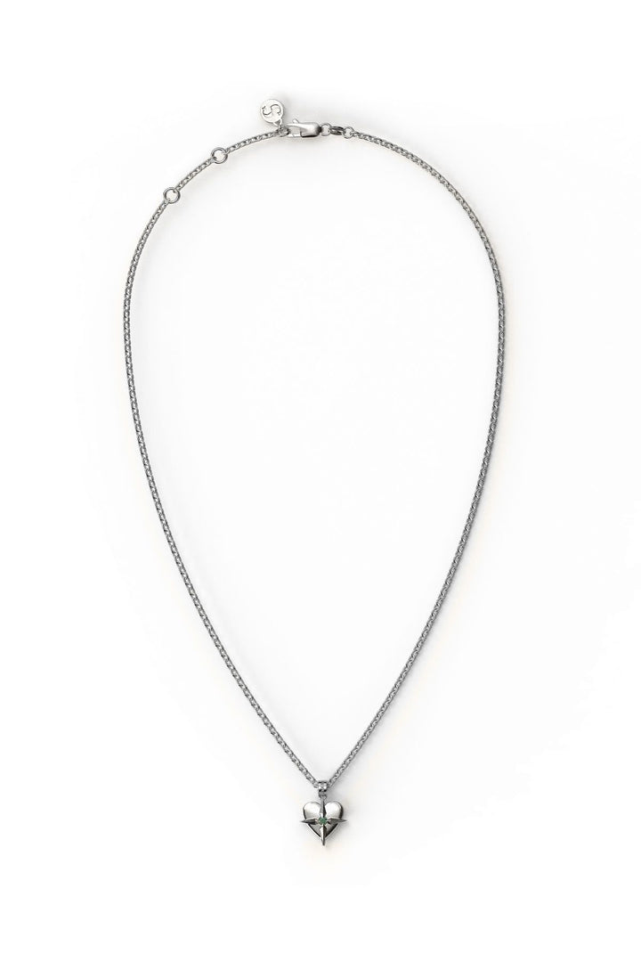 Stolen May Birthstone Heart Silver and Emerald Necklace