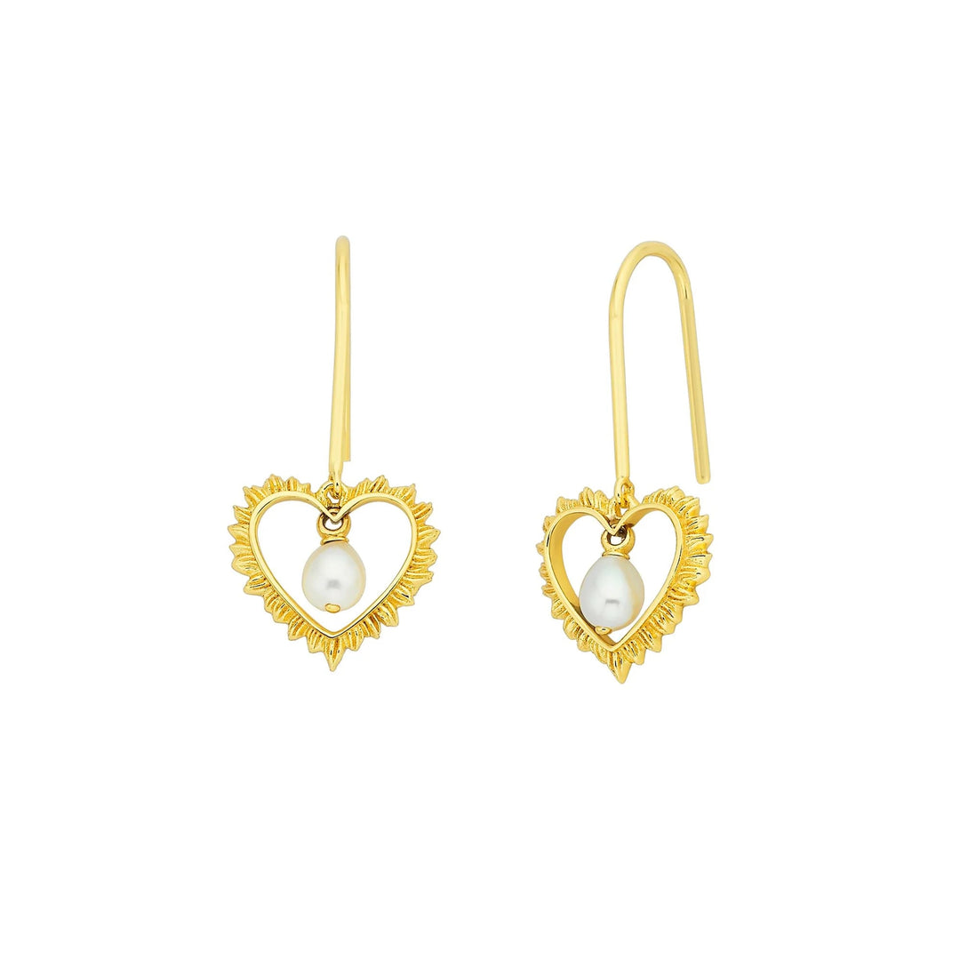 Karen Walker Gold Plated Flaming Heart Earrings with Freshwater Pearls