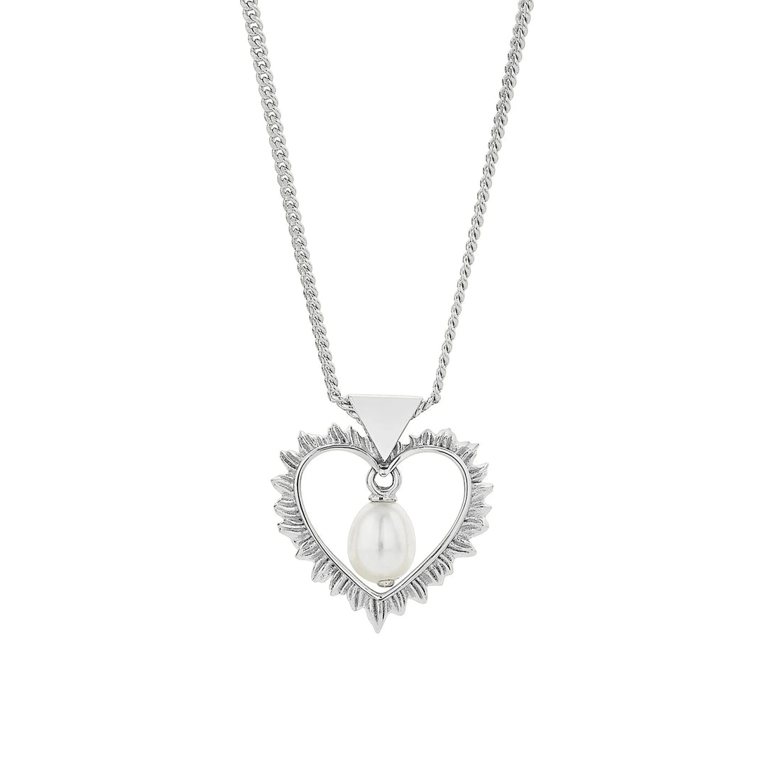 Karen Walker Silver Flaming Heart Necklace with Freshwater Pearl
