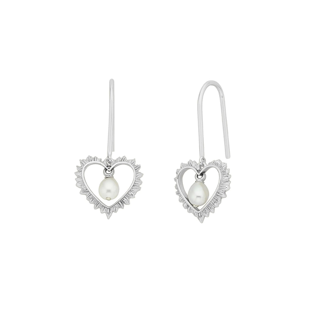 Karen Walker Silver Flaming Heart Earrings with Freshwater Pearls