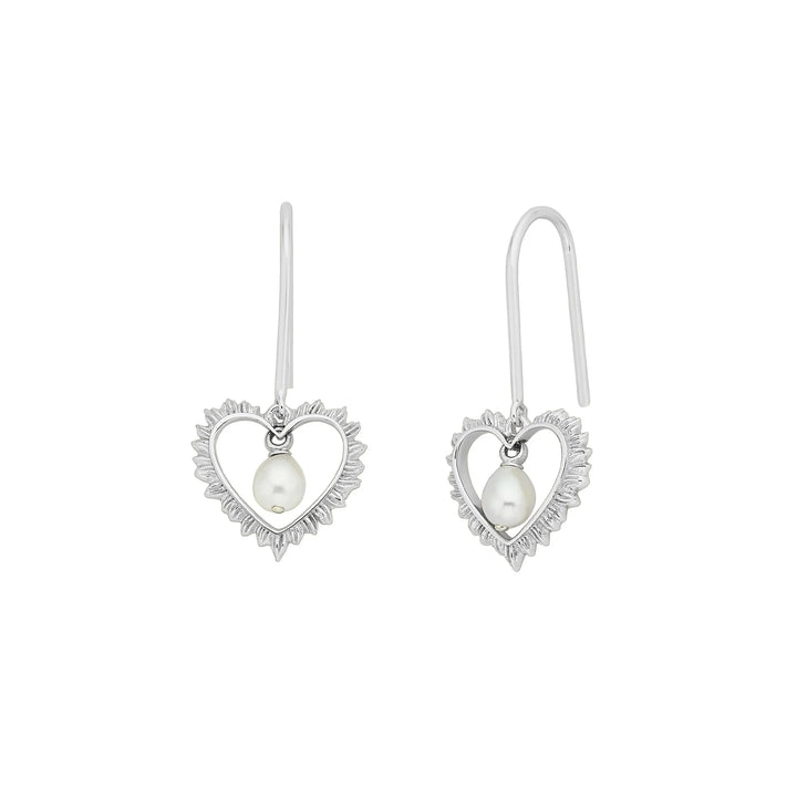 Karen Walker Silver Flaming Heart Earrings with Freshwater Pearls