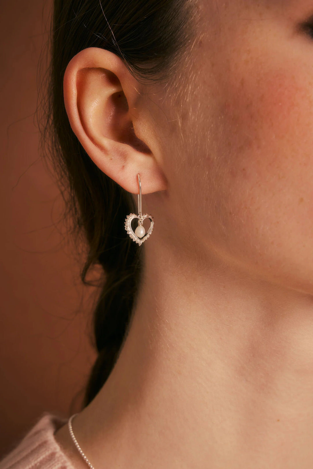 Karen Walker Silver Flaming Heart Earrings with Freshwater Pearls