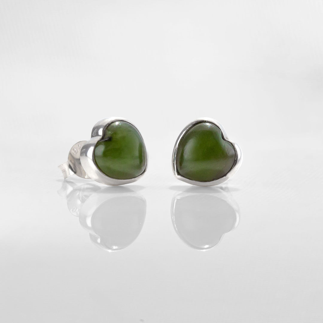 Nick Von K Sterling Silver and Pounamu Heart Stud Earrings