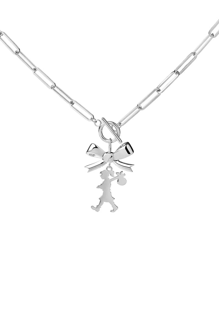 Karen Walker Silver Girl With Bow Necklace
